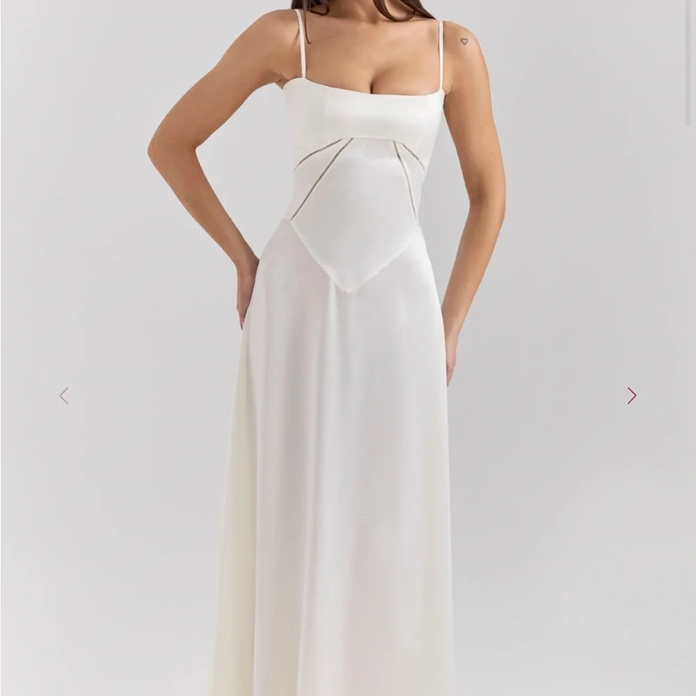 house of cb Annabella Ivory Satin Lace Up Maxi Dress - Picture 1 of 8